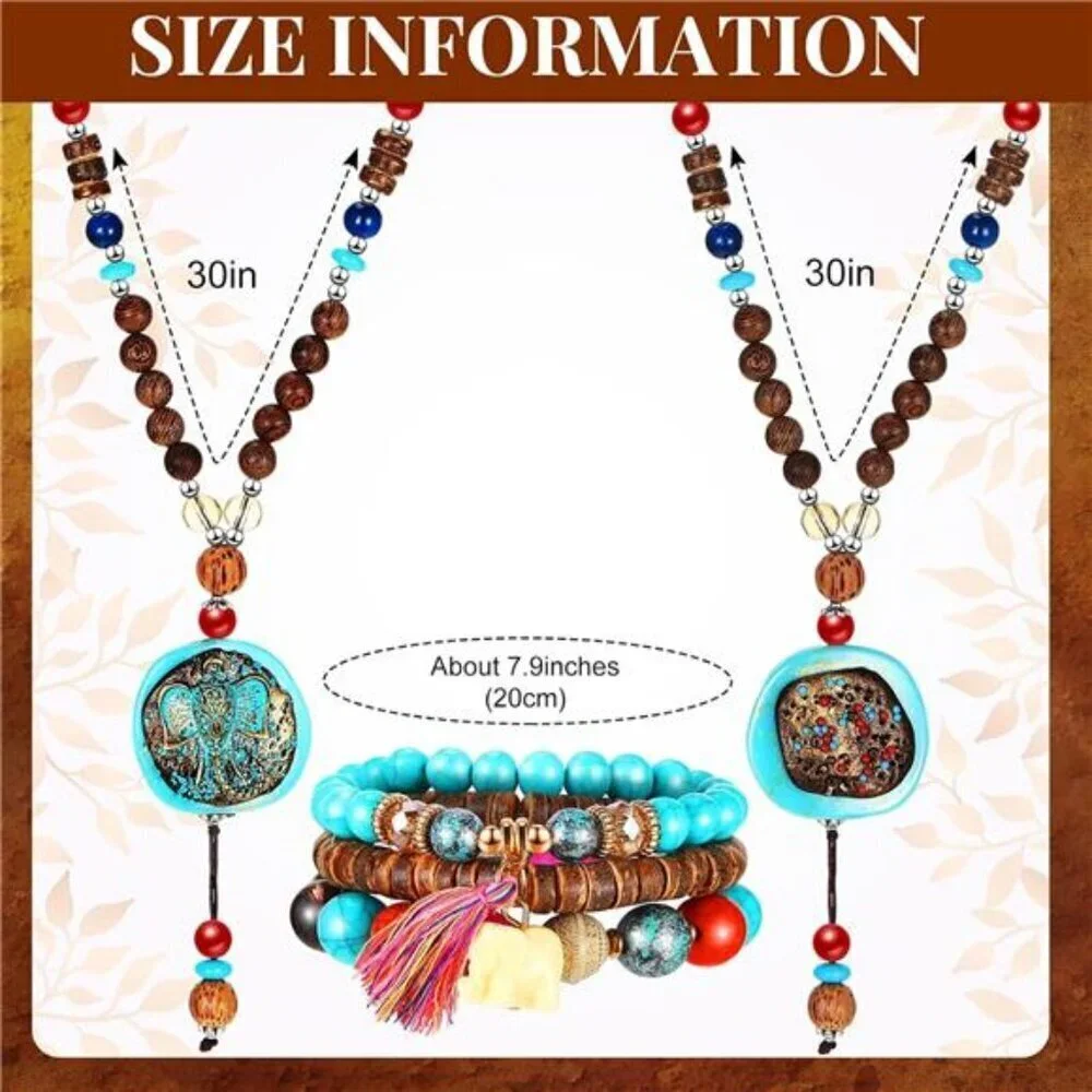 Boho Beaded Jewelry Set – Colorful Necklace, Earrings & Bracelet Collection